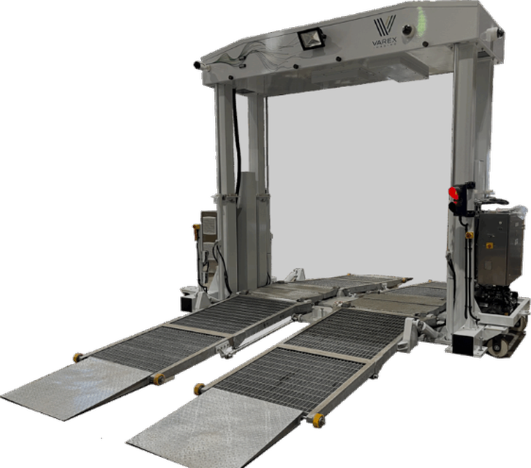 Varex VXC-300 relocatable car scanner with ramps deployed