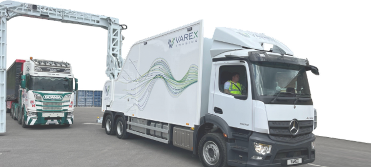 Varex VXM-6 mobile cargo inspection system with detector boom deployed